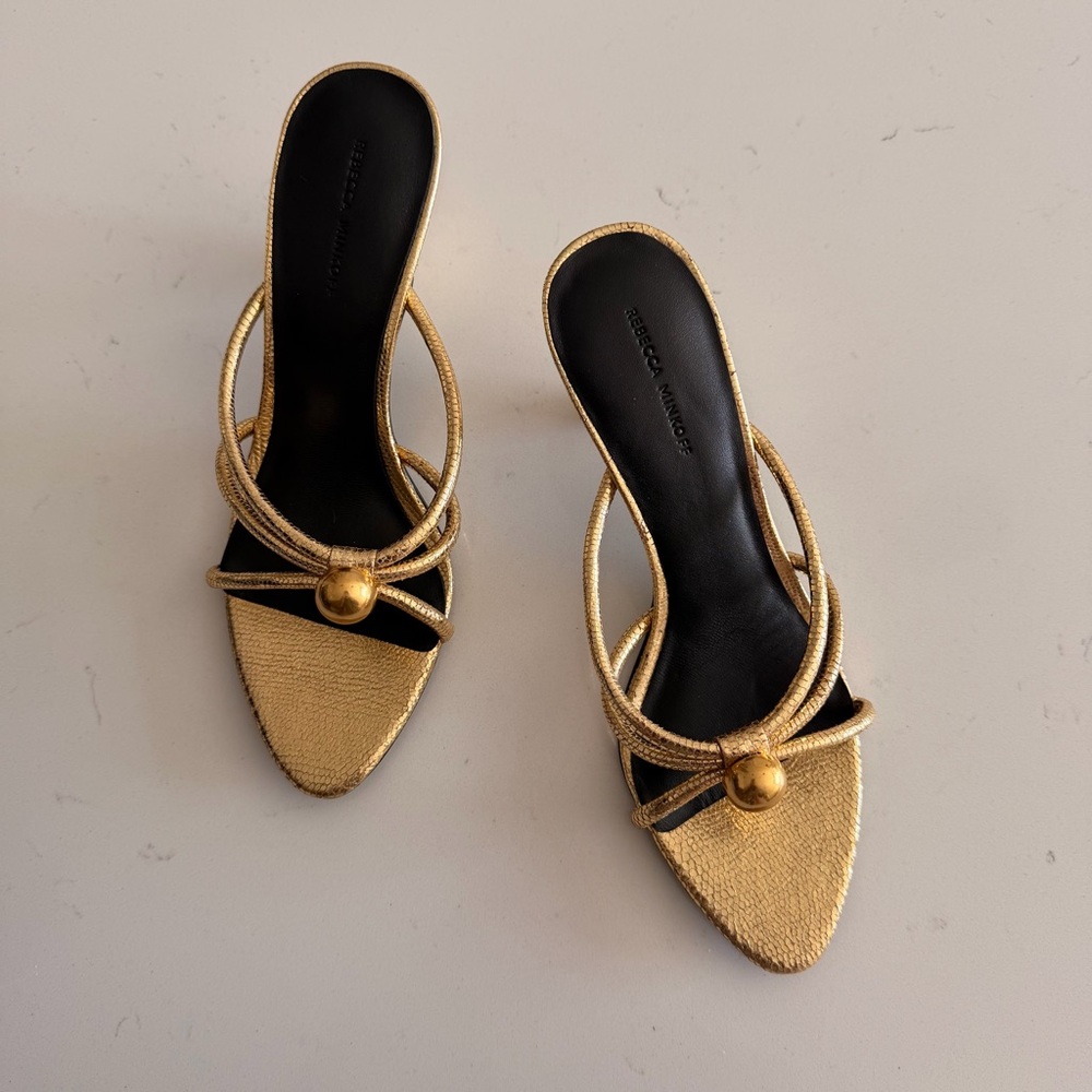 Rebecca Minkoff Gold Strappy Heeled Sandals